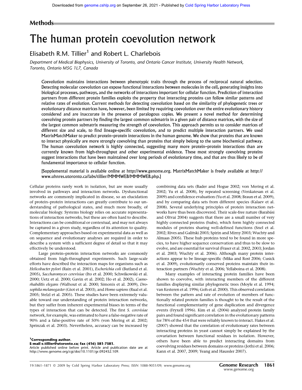 The Human Protein Coevolution Network