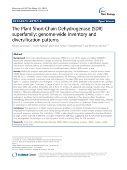 The Plant Short-Chain Dehydrogenase (SDR) Superfamily: Genome-Wide Inventory and Diversification Patterns