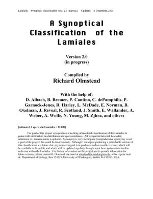 A Synoptical Classification of the Lamiales