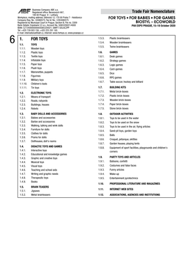 6 1. for TOYS Trade Fair Nomenclature