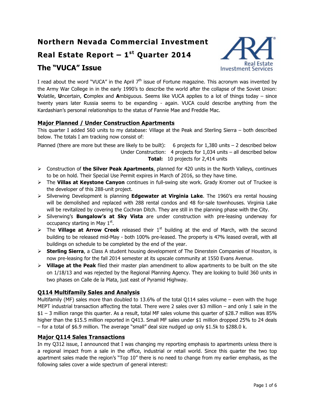 Q114 NW NV Investment RE Report Rowley
