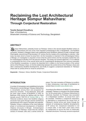 Reclaiming the Lost Architectural Heritage Sompur Mahavihara