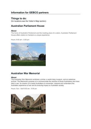 Australian Parliament House Australian War Memorial