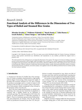 Functional Analysis of the Differences in the Dimensions of Two Types of Boiled and Steamed Rice Grains