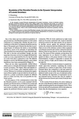 Resolution of the Ehrenfest Paradox in the Dynamic Interpretation of Lorentz Invariance F