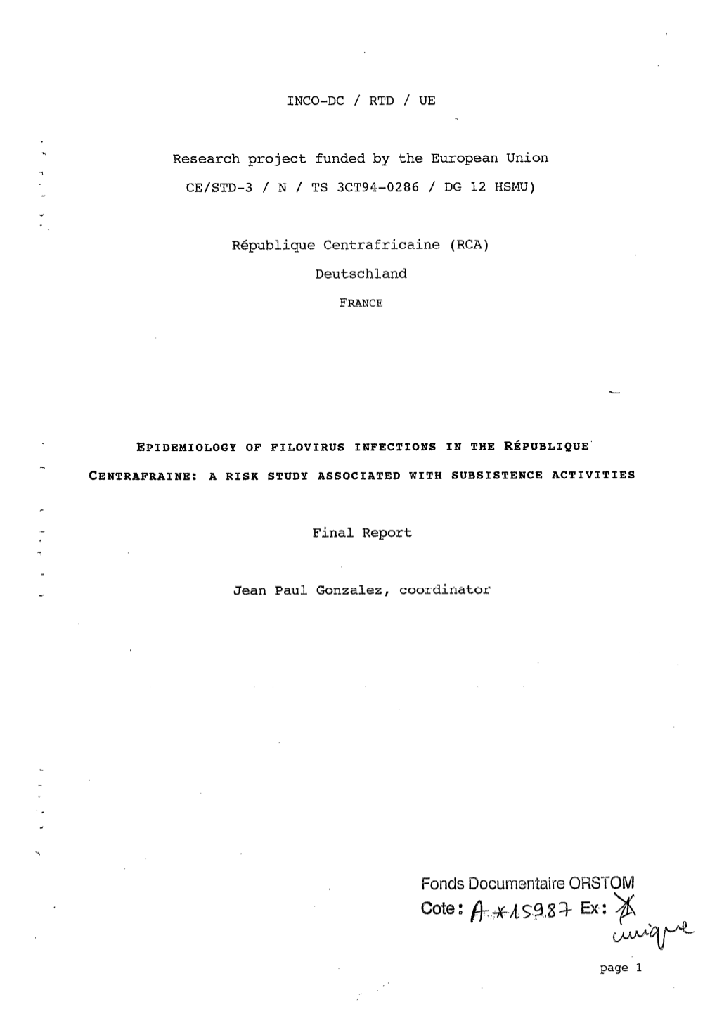 Epidemiology of Filovirus Infections in the République