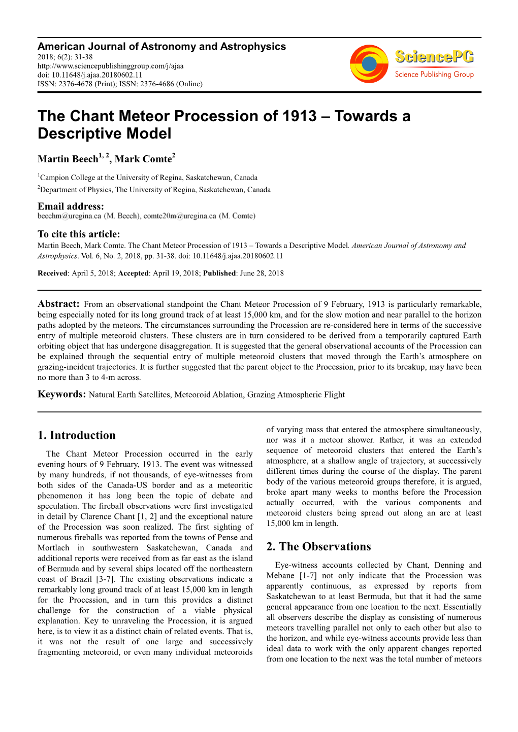 The Chant Meteor Procession of 1913 – Towards a Descriptive Model