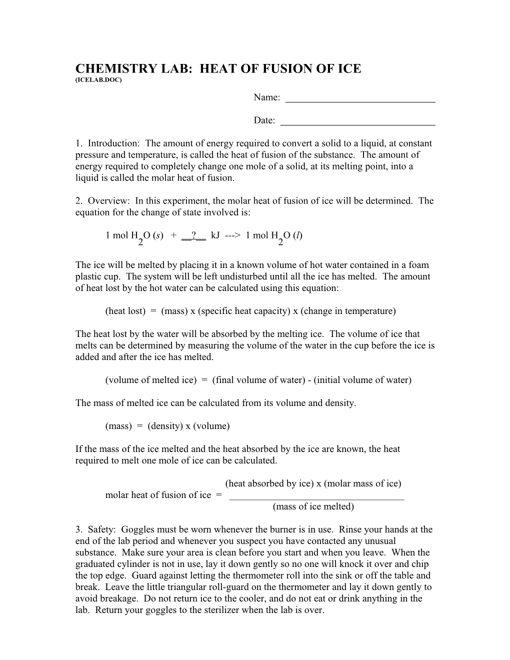 Chemistry Lab: Heat of Fusion of Ice