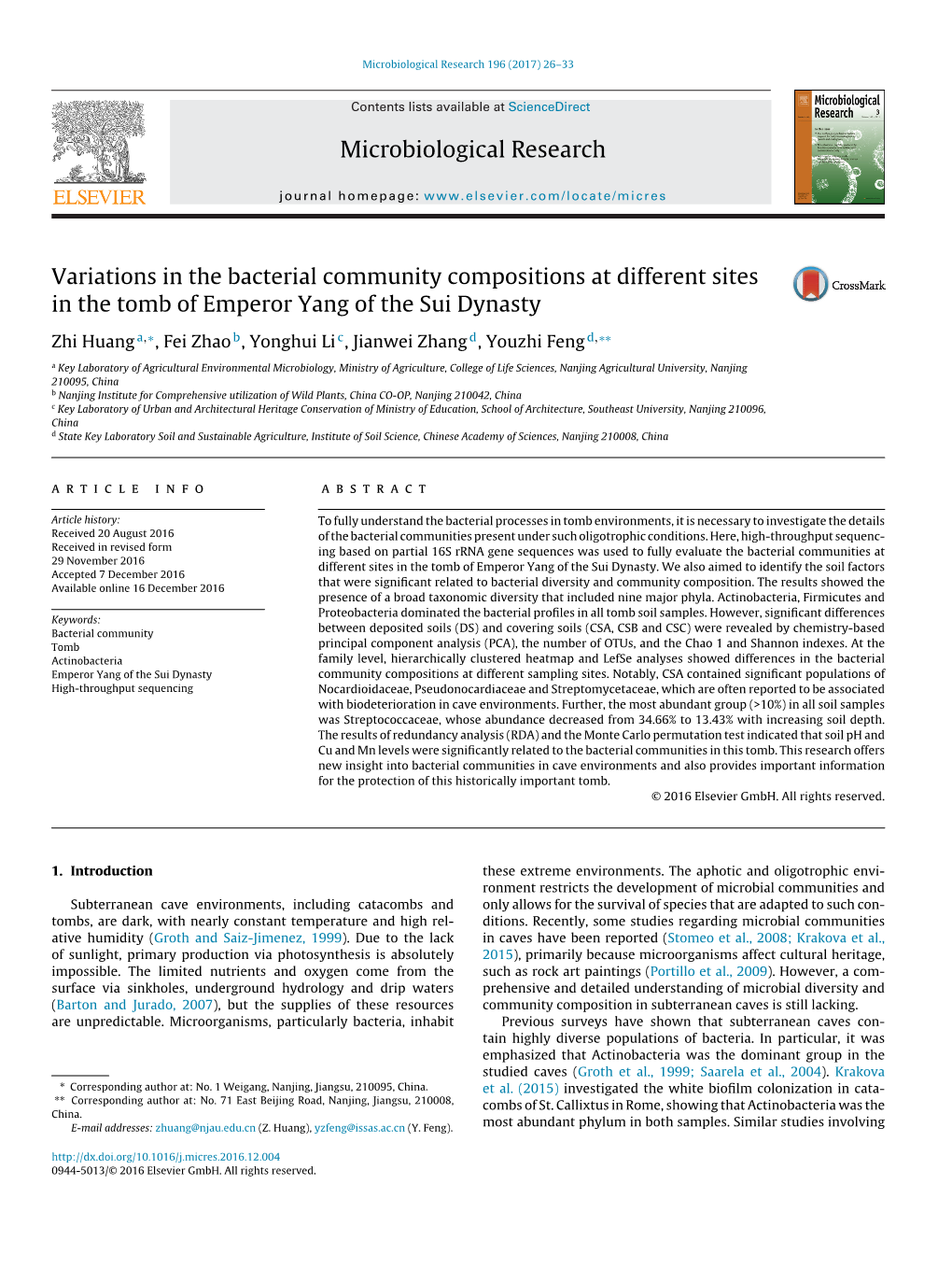 Variations in the Bacterial Community Compositions at Different Sites in The