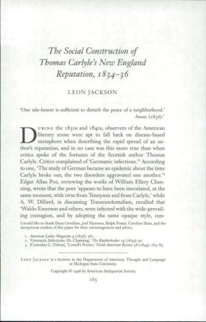 The Social Construction of Thomas Carlyle'^S New England Reputation