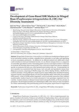 Development of Gene-Based SSR Markers in Winged Bean (Psophocarpus Tetragonolobus (L.) DC.) for Diversity Assessment