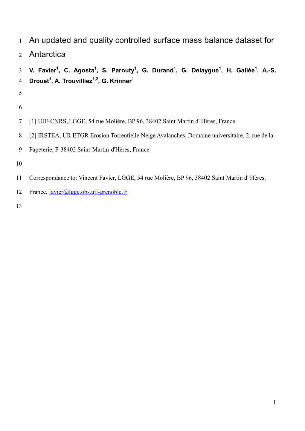 An Updated and Quality Controlled Surface Mass Balance Dataset For