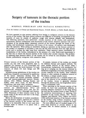 Surgery Oftumours in the Thoracic Portion of the Trachea