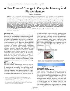 A New Form of Change in Computer Memory and Plastic Memory 1V.Kumar, 2P.Tamilarasan