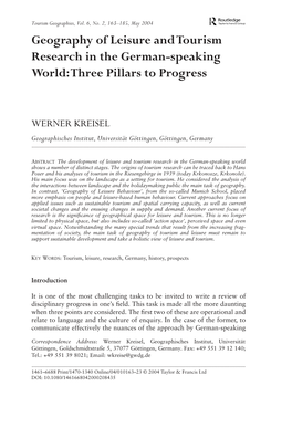 Geography of Leisure and Tourism Research in the German-Speaking World: Three Pillars to Progress