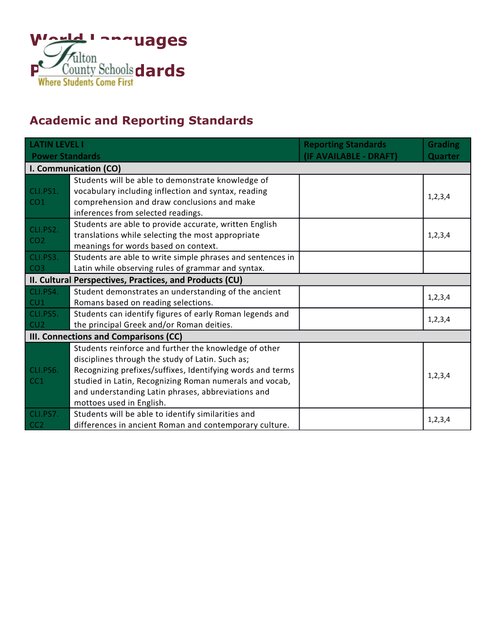 ELA Sixth Grade Power and Reporting Standards