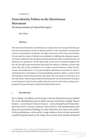 From Identity Politics to the Identitarian Movement the Europeanisation of Cultural Stereotypes?
