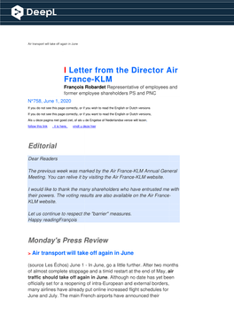 Letter from the Director Air France-KLM