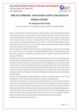 THE FUTURISTIC and INNOVATIVE CHANGES in INDIAN MUSIC Dr.Amanpreet Kaur Kang Asst