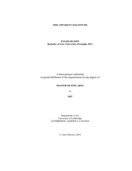 A Thesis/Project Submitted in Partial Fulfilment of the Requirements for the Degree Of