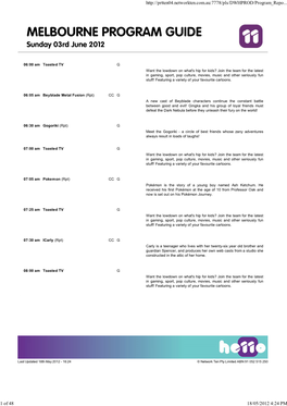 MELBOURNE PROGRAM GUIDE Sunday 03Rd June 2012