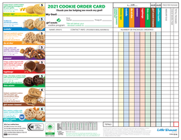 2021 COOKIE ORDER CARD AMOUNT DUE CHECK WHEN PAID TOTAL PACKAGES Approximately 12 Cookies Per 6.2 Oz