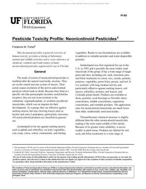 Pesticide Toxicity Profile: Neonicotinoid Pesticides1