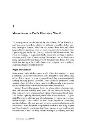 3 Monotheism in Paul' S Rhetorical W Orld
