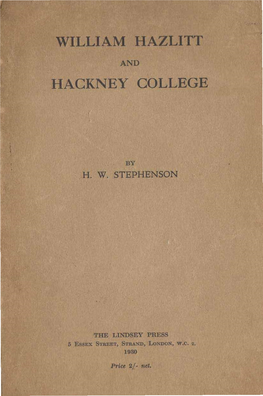 William Hazlitt and Hackney College