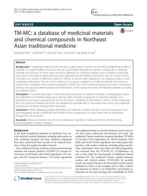 A Database of Medicinal Materials and Chemical Compounds in Northeast