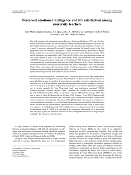 Perceived Emotional Intelligence and Life Satisfaction Among University Teachers