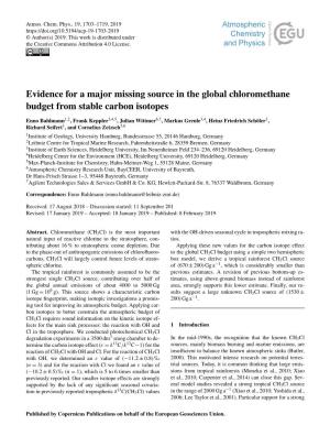 Evidence for a Major Missing Source in the Global Chloromethane Budget from Stable Carbon Isotopes
