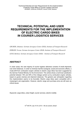 What Share of Courier Deliveries Could Be Made by Electric Cargo Bikes?