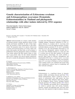 Trematoda: Echinostomatidae) in Thailand and Phylogenetic Relationships with Other Isolates Inferred by ITS1 Sequence