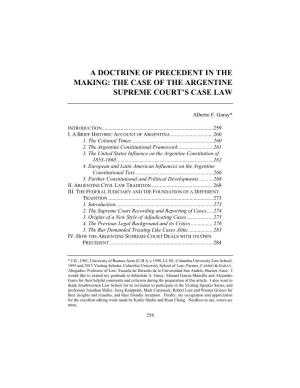 A Doctrine of Precedent in the Making: the Case of the Argentine Supreme Court’S Case Law