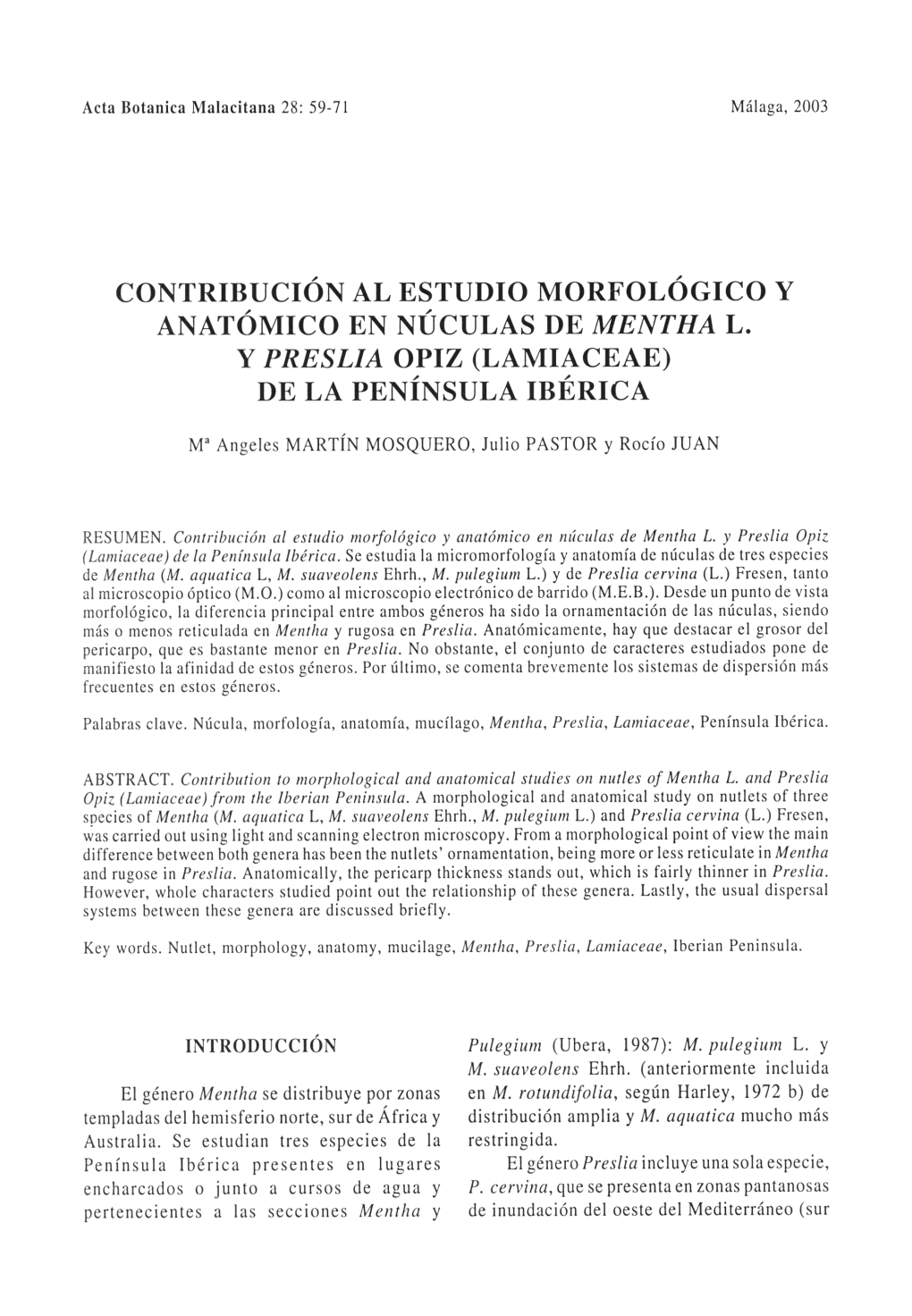 Contribución Al Estudio Morfológico Y Anatómico En Nuculas De Mentha L