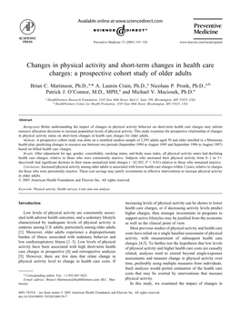 Changes in Physical Activity and Short-Term Changes in Health Care Charges: a Prospective Cohort Study of Older Adults