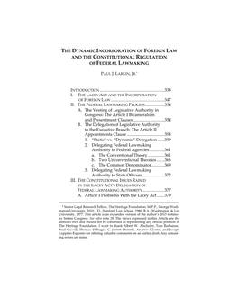 The Dynamic Incorporation of Foreign Law and the Constitutional Regulation of Federal Lawmaking