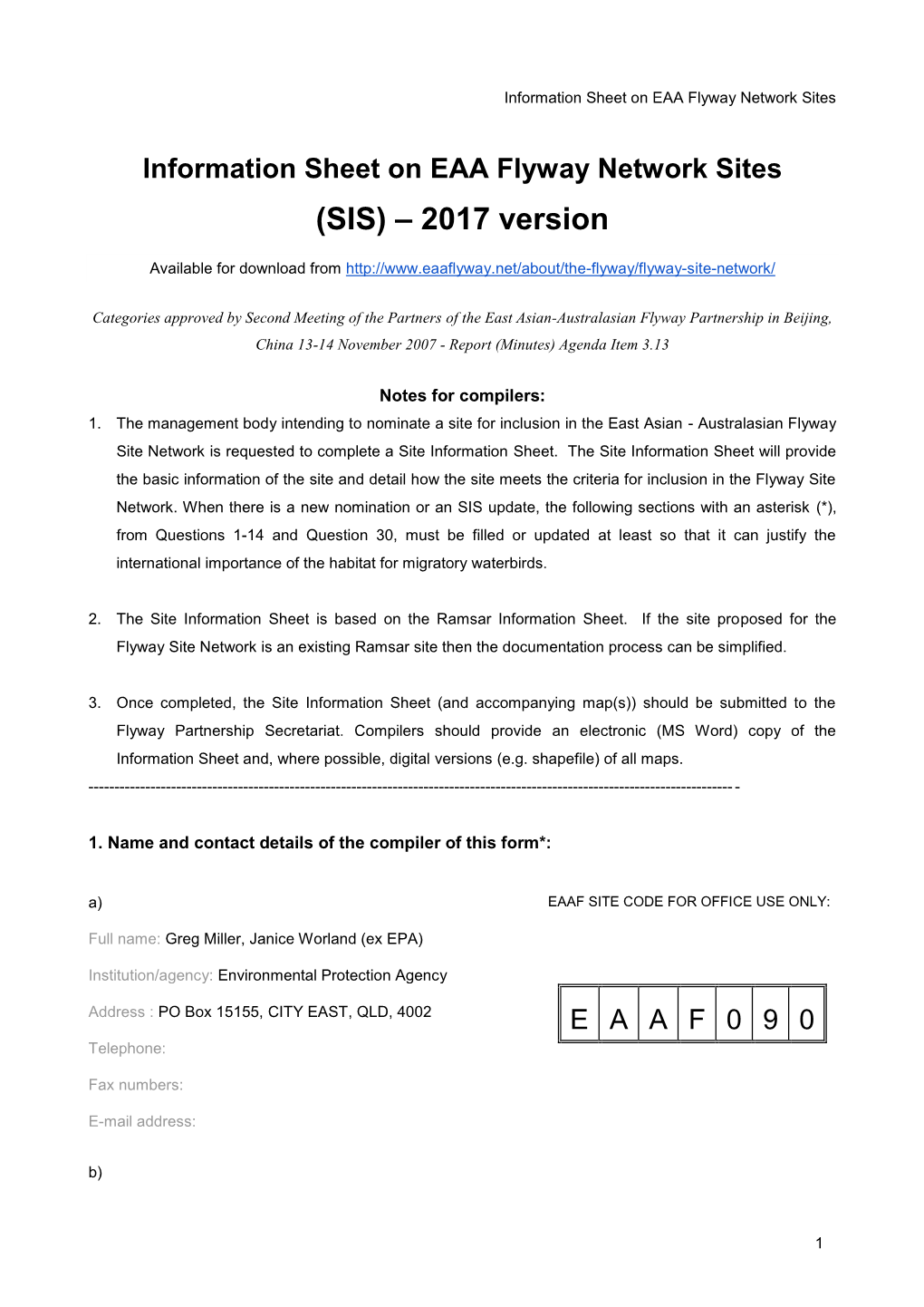 Information Sheet on EAA Flyway Network Sites