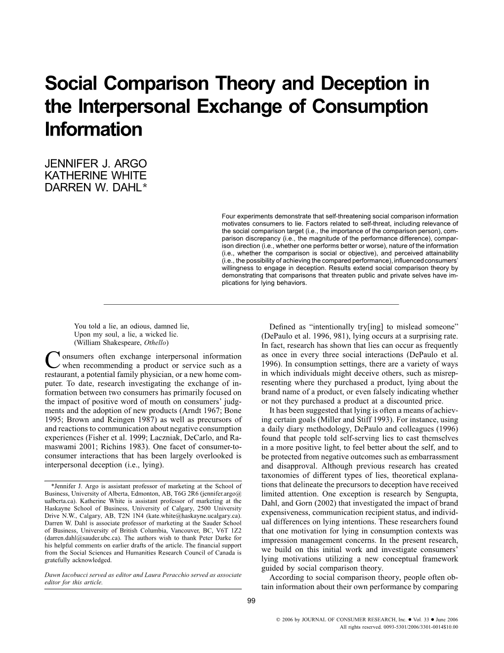 Social Comparison Theory and Deception in the Interpersonal Exchange of Consumption Information