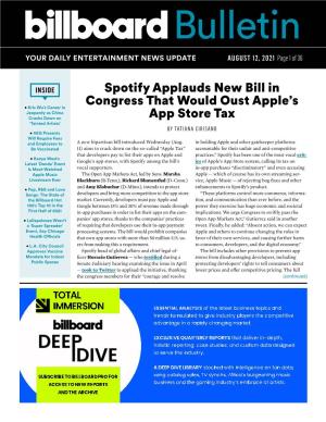 Spotify Applauds New Bill in Congress That Would Oust Apple's App Store