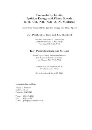 Flammability Limits, Ignition Energy and Flame Speeds in H2–CH4–NH3–N2O–O2–N2 Mixtures