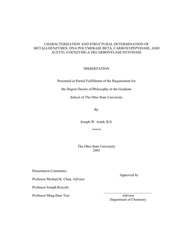 Dna Polymerase Beta, Carboxypeptidase, and Acetyl Coenzyme-A Decarbonylase/Synthase