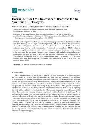 Isocyanide-Based Multicomponent Reactions for the Synthesis of Heterocycles