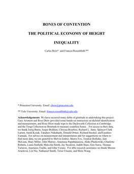 Bones of Contention the Political Economy of Height Inequality