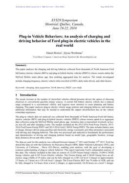 An Analysis of Charging and Driving Behavior of Ford Plug-In Electric Vehicles in the Real World