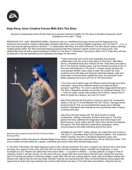 Katy Perry Joins Creative Forces with EA's the Sims