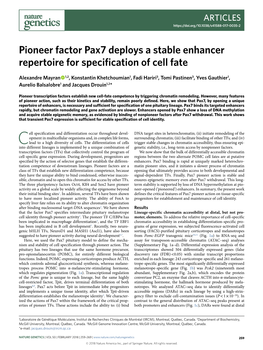 Pioneer Factor Pax7 Deploys a Stable Enhancer Repertoire for Specification of Cell Fate