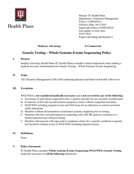 Genetic Testing – Whole Genome-Exome Sequencing Policy