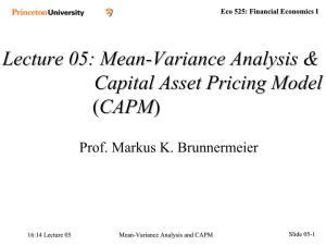 Lecture 05: Mean-Variance Analysis & Capital Asset Pricing Model (CAPM)